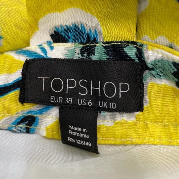 Topshop Twist Neckline Yellow Printed Shift Dress - Picture 4 of 10